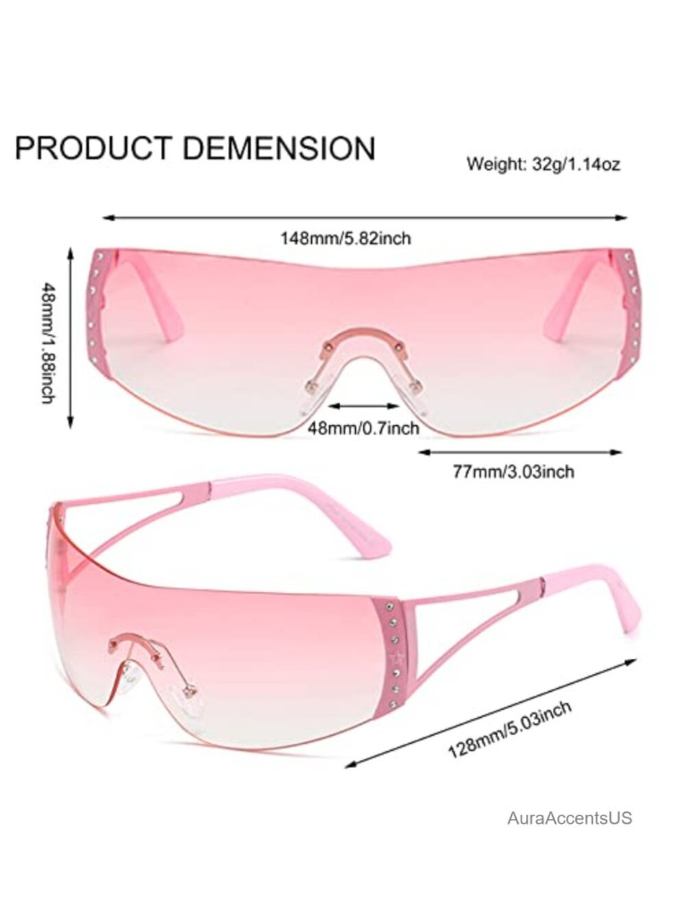 Y2K Rimless Wrap Around Oversized Shield Sunglasses UV400 Rave Party - Picture 5 of 6